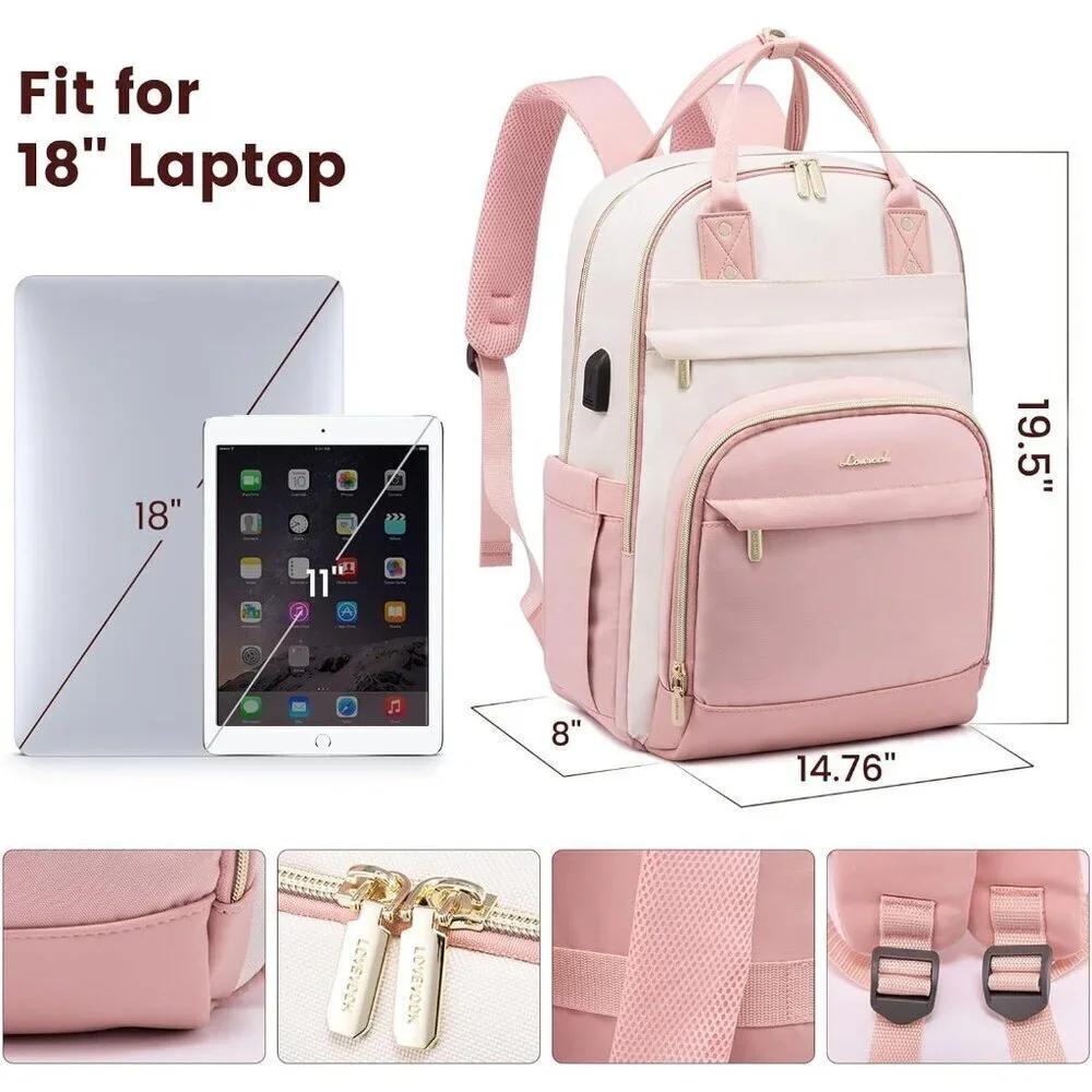 ✨Men's Pink Laptop Backpack Travel Purse Large Computer Backpack Fashion Bag